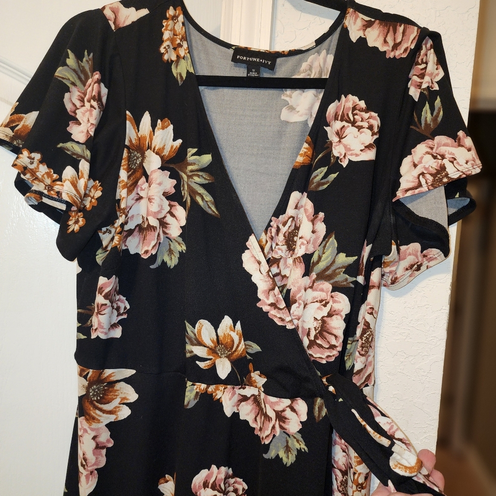 Fortune+Ivy Floral Hi-Low Midi Wrap Around Dress Short Sleeves Size 1X - Picture 3 of 8